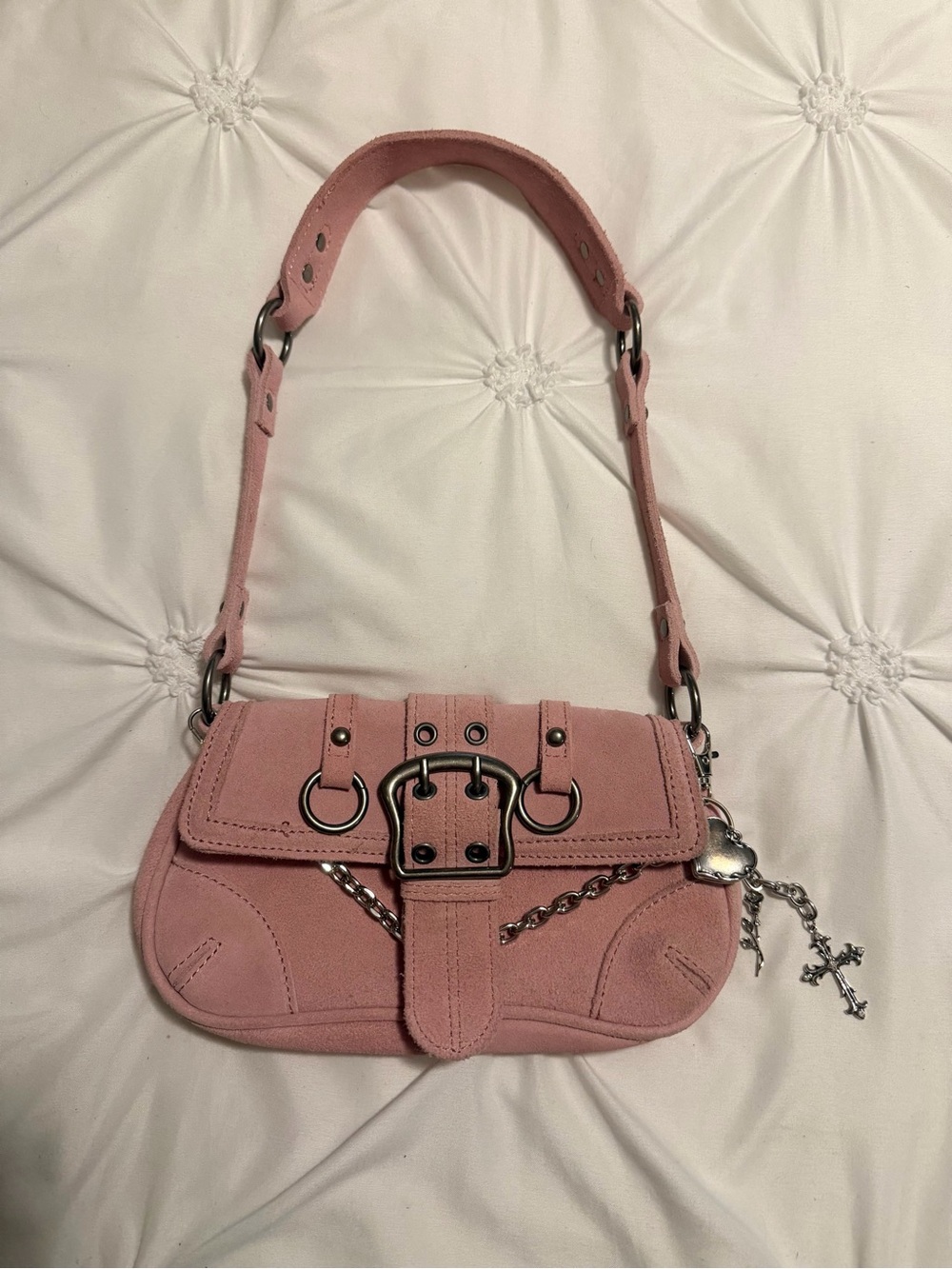Urban Outfitters pink suede shoulder bag